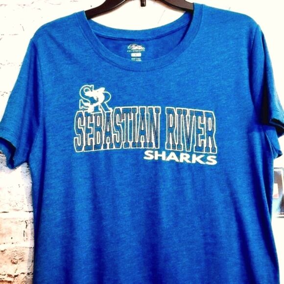 Pel athletic SABASTIAN RIVER SHARKS BLUE FOOTBALL TEAM TEE SHIRT SIZE S - Picture 3 of 9